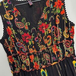 Me 2 Magic Boho Paisley Floral Maxi Dress Size XL Smocked Waist Button Front